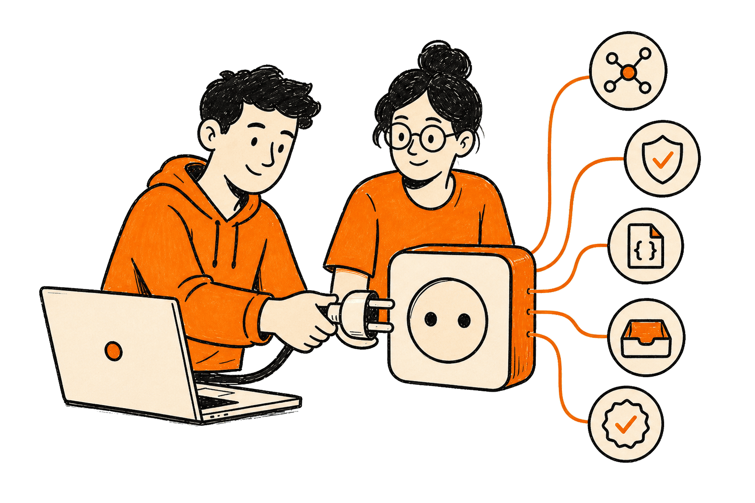Ilustrácia vývojárov napájajúcich ERP na ePošťák Connector