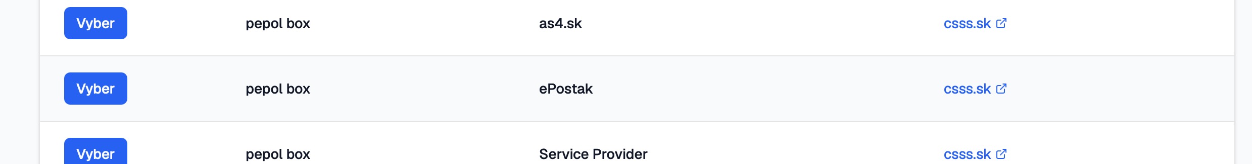 Vyberte ePošťák zo zoznamu