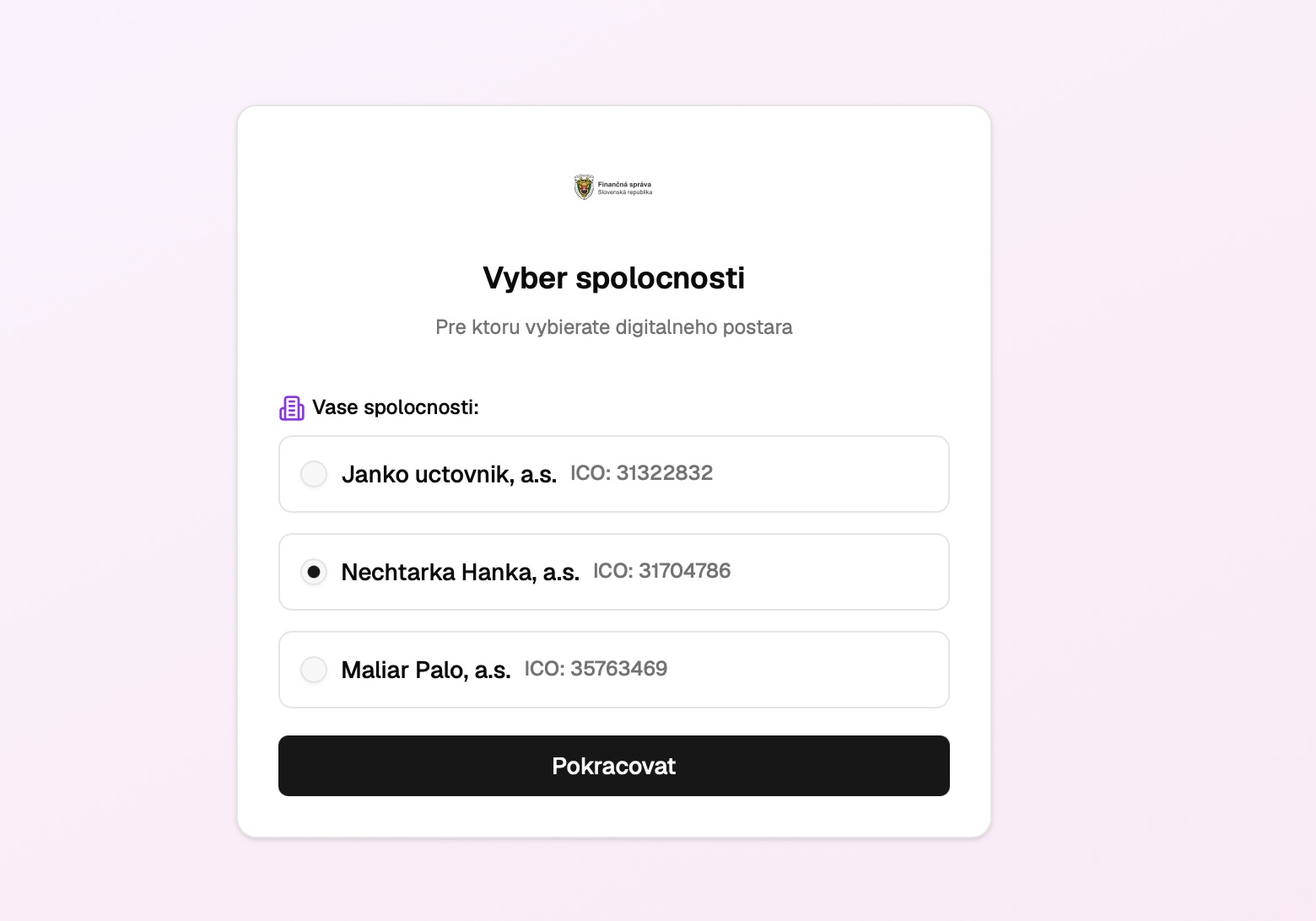 Vyberte spoločnosť