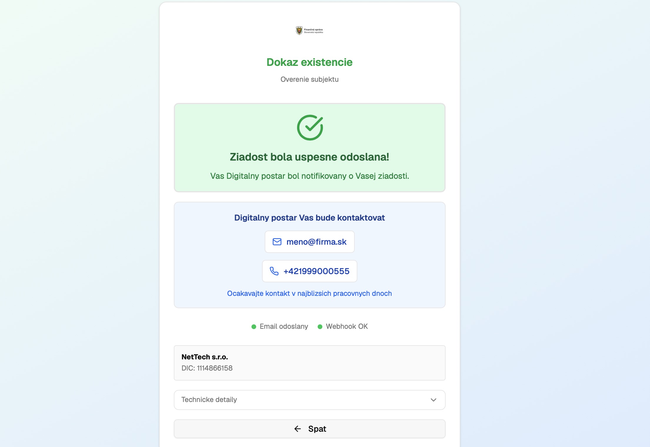 Hotovo — žiadosť odoslaná!