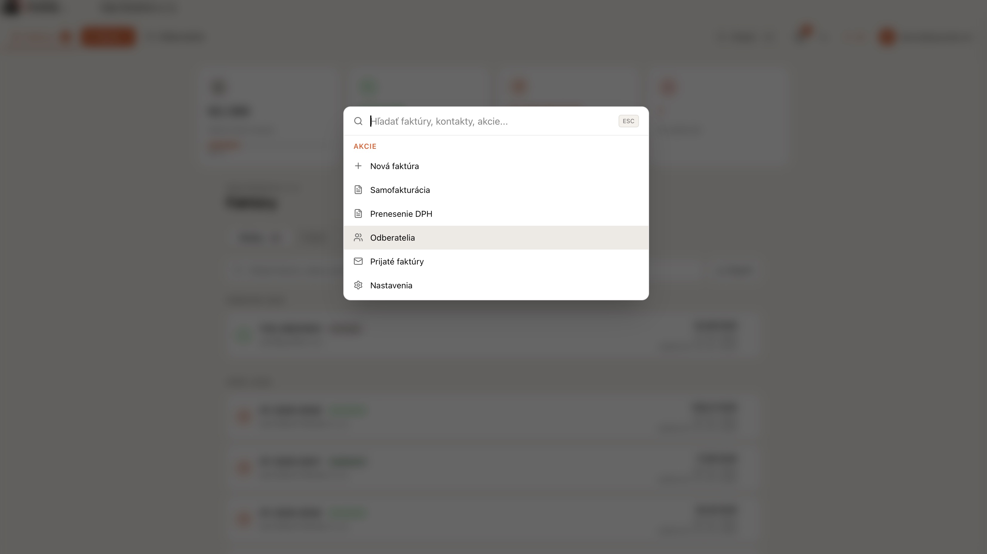 Príkazová paleta s klávesovými skratkami