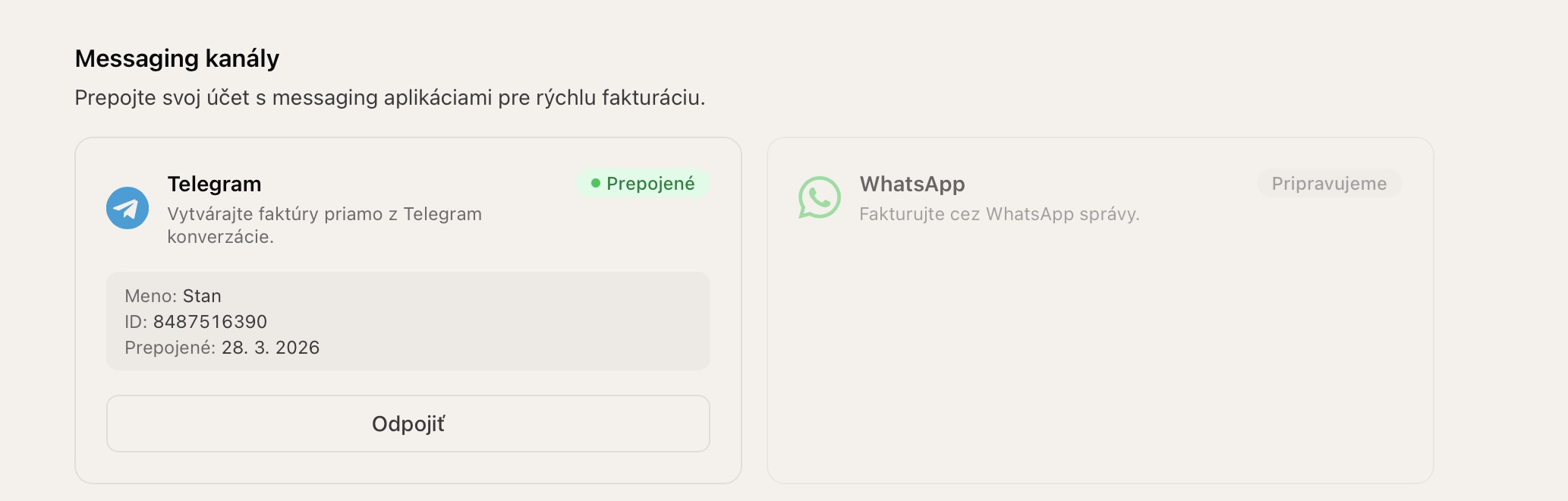 Messaging kanály — Telegram prepojenie a WhatsApp integrácia
