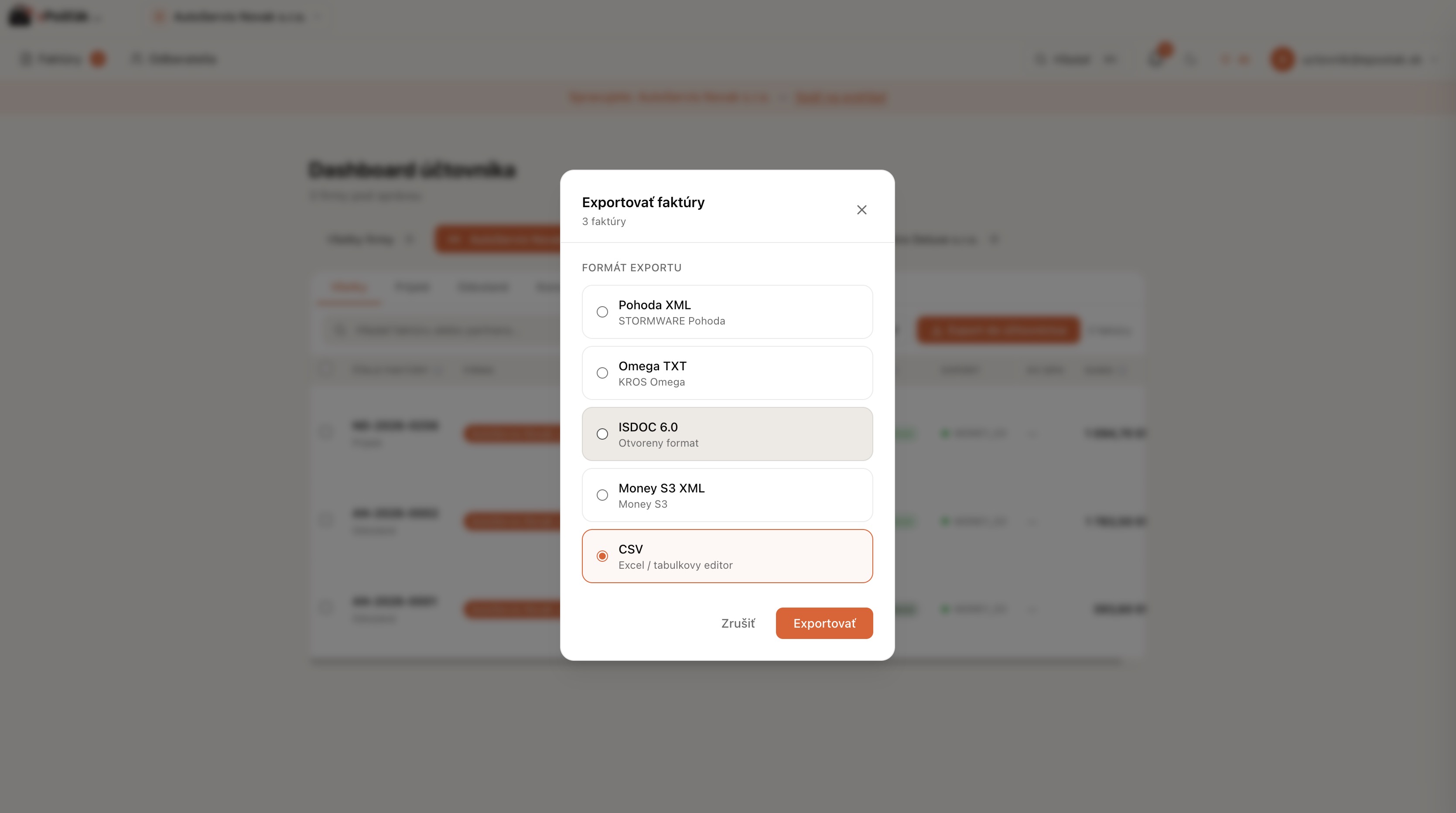 Export faktúr do účtovníckych softvérov